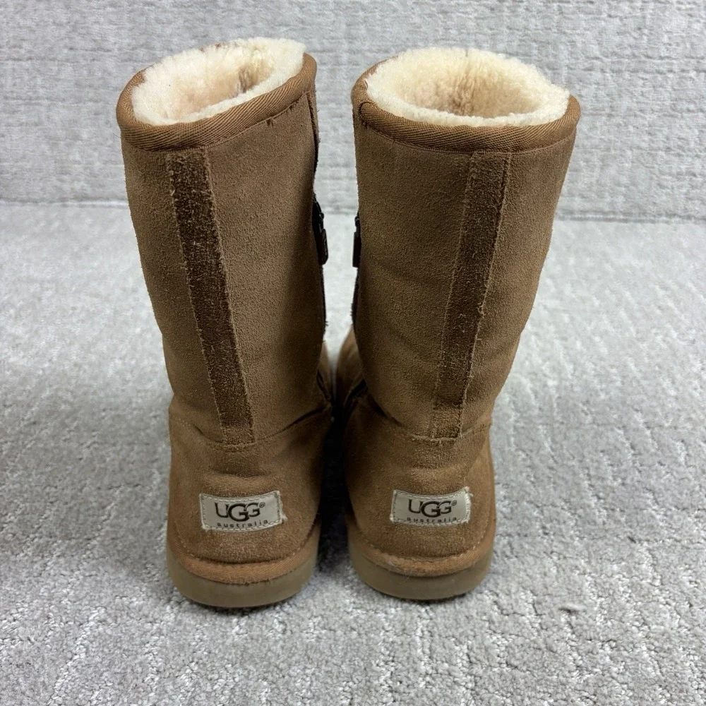 UGG Women's 6 Lil Sunshine 5948 Chestnut Suede Sheepskin Winter Zip Boots